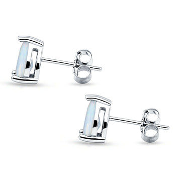 Art Deco Pear Shape Solitaire Push Back Stud Earring Excellent Lab Created White Opal 925 Sterling Silver